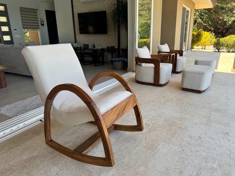 Lounge chairs and a rocking chair on the terrace